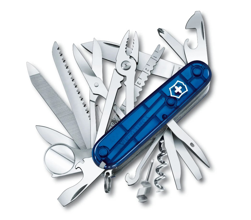 Navaja de bolsillo Victorinox Swiss Champ azul translúcida con 33...