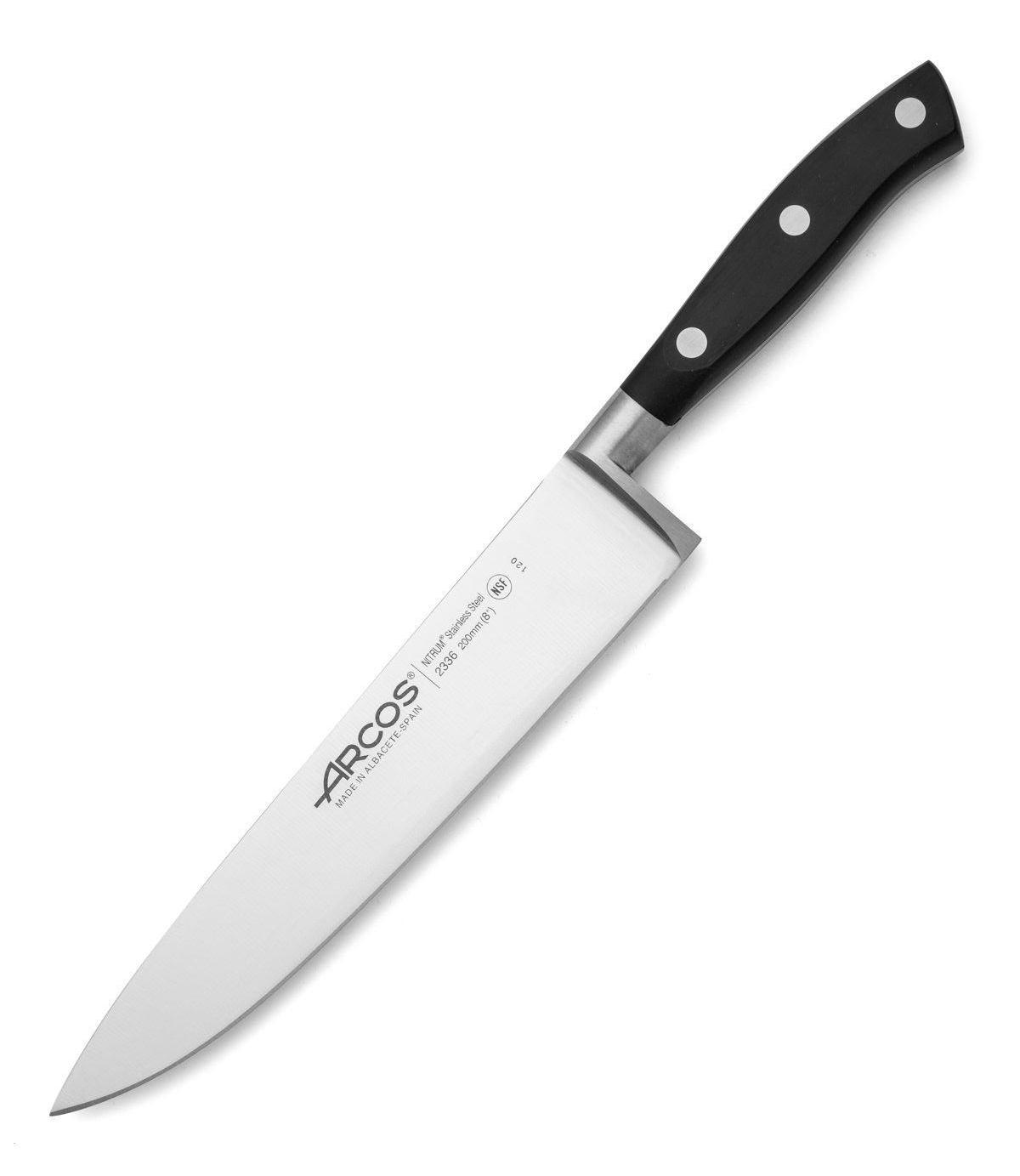Cuchillo cocinero Arcos Riviera Negra con hoja de acero NITRUM de 20 cm