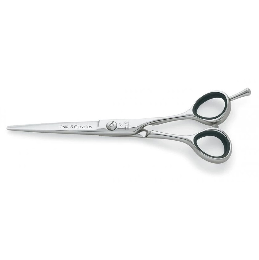 Tijera de peluqueria Onix 6" con filo navaja 3 Claveles
