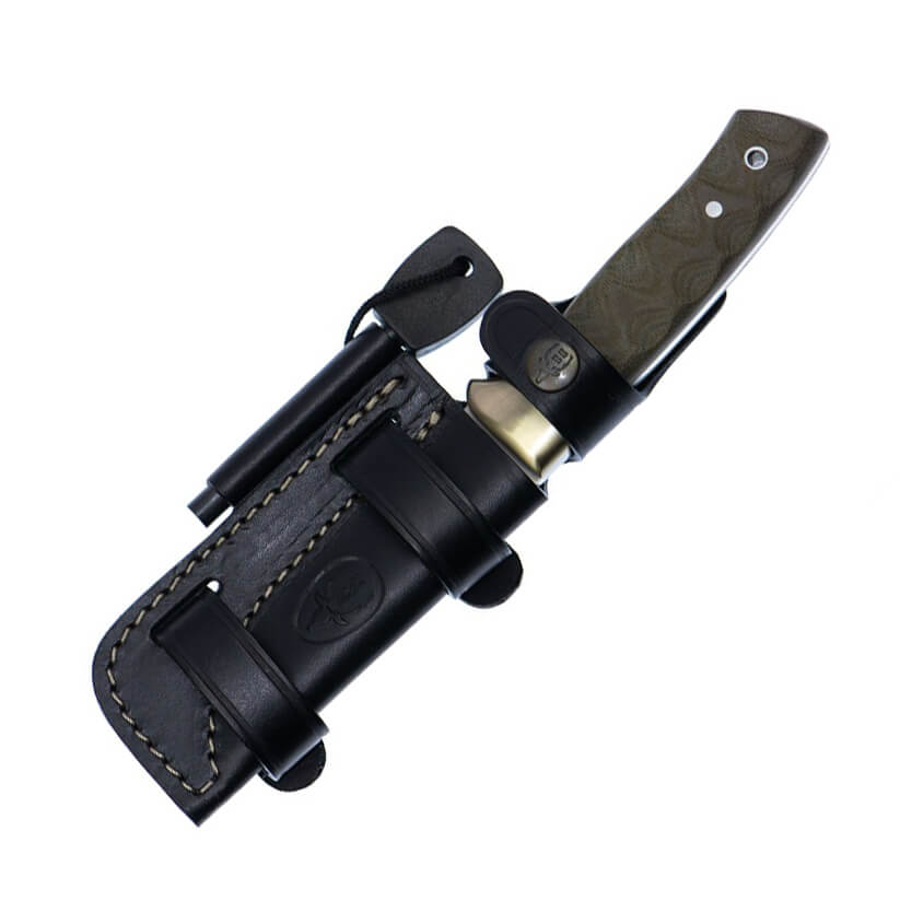 Cuchillo de supervivencia Muela Kodiak 10G con cachas de micarta verde y funda multiposición con magnesio