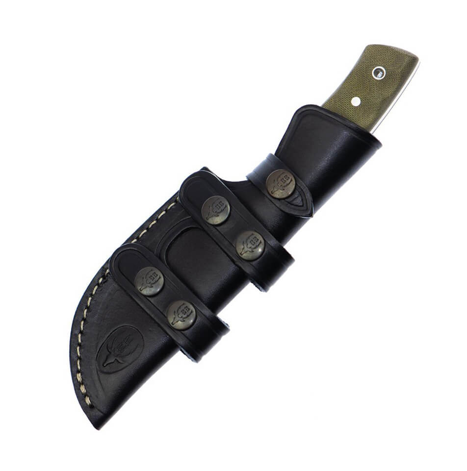 Cuchillo de supervivencia Muela Kodiak 10G con cachas de micarta verde y funda multiposición