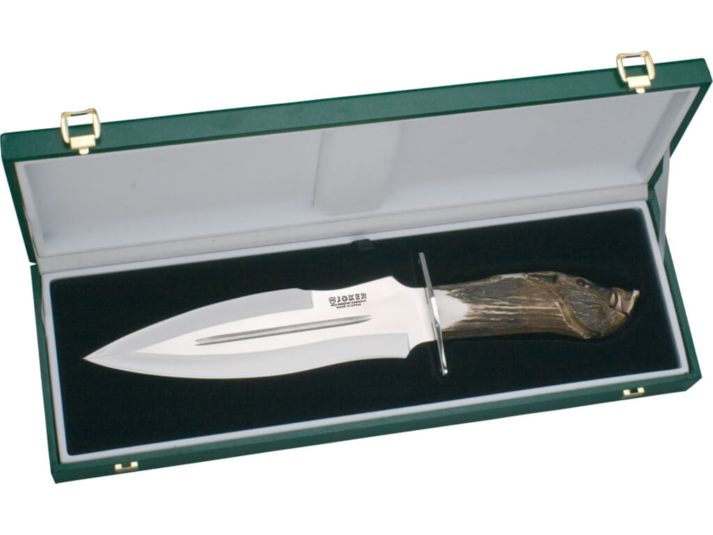 Cuchillo de caza Joker Facochero edición colección con puño de asta de ciervo tallado a mano