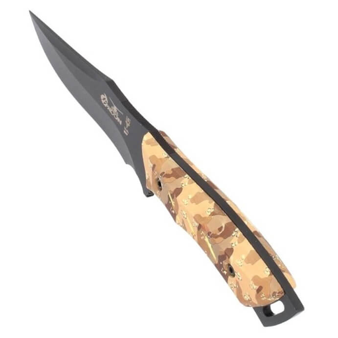 Cuchillo táctico Muela Typhoon 15Des.N con mango de camuflaje desierto y hoja negra de 15 cm