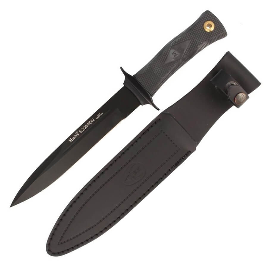 Couteau de chasse Muela Scorpion-19N avec manche en caoutchouc noir et lame noire de 19 cm