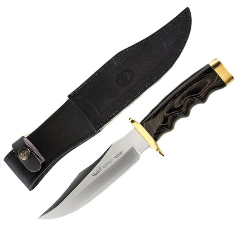 Cuchillo de caza Muela Bufalo con puño de madera negra y alpaca