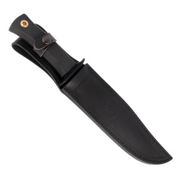 Cuchillo de caza Muela Mirage-20 con mango de goma negra y hoja de 20 cm