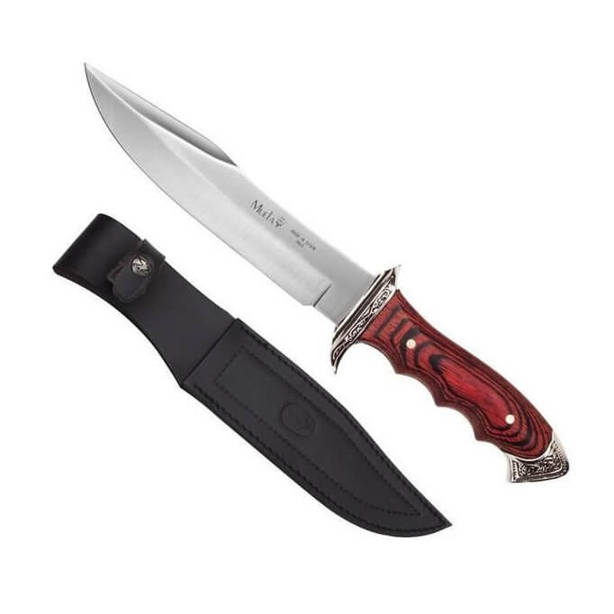 Cuchillo de caza Muela 21833 con mango de madera y zamak plateado y hoja de 18 cm