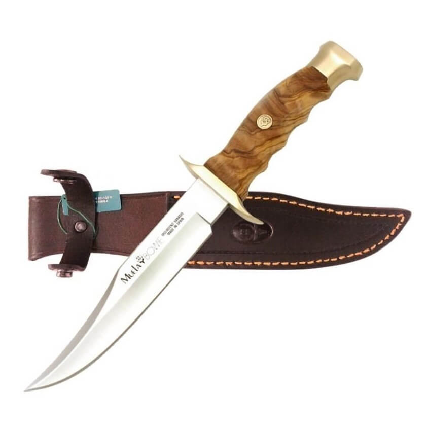 Cuchillo de caza Muela Bowie con mango de madera de olivo y hoja de 16 cm