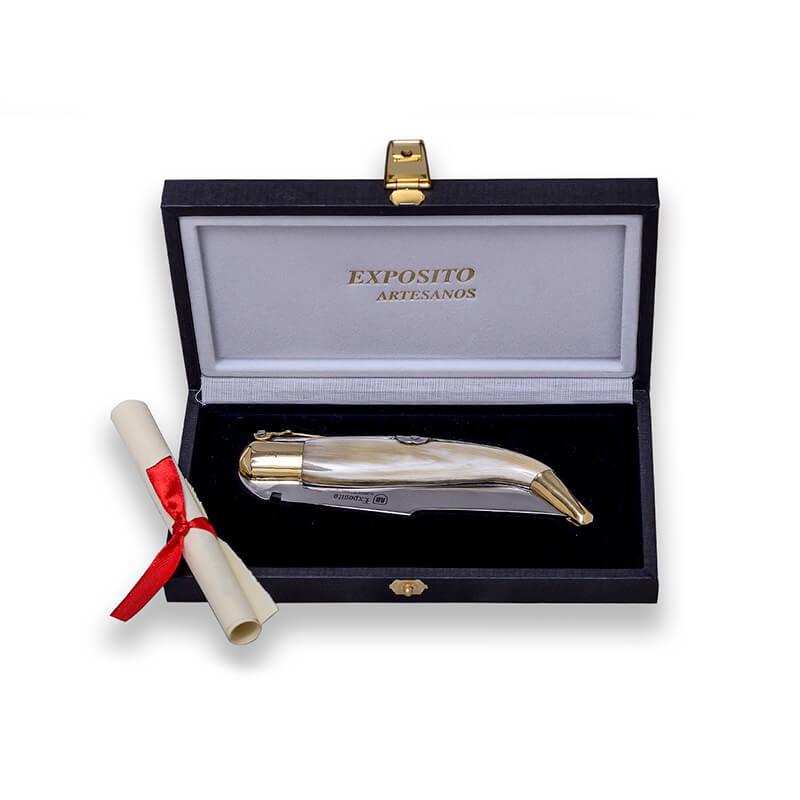 Canivete Albacete clássico com cabo em chifre de touro e lâmina de 6,5 cm