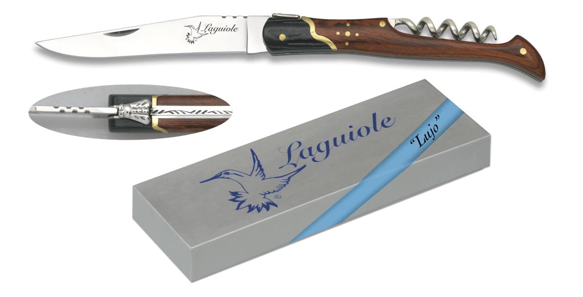Navaja Laguiole Lujo con sacacorchos, mango de stamina roja y hoj...
