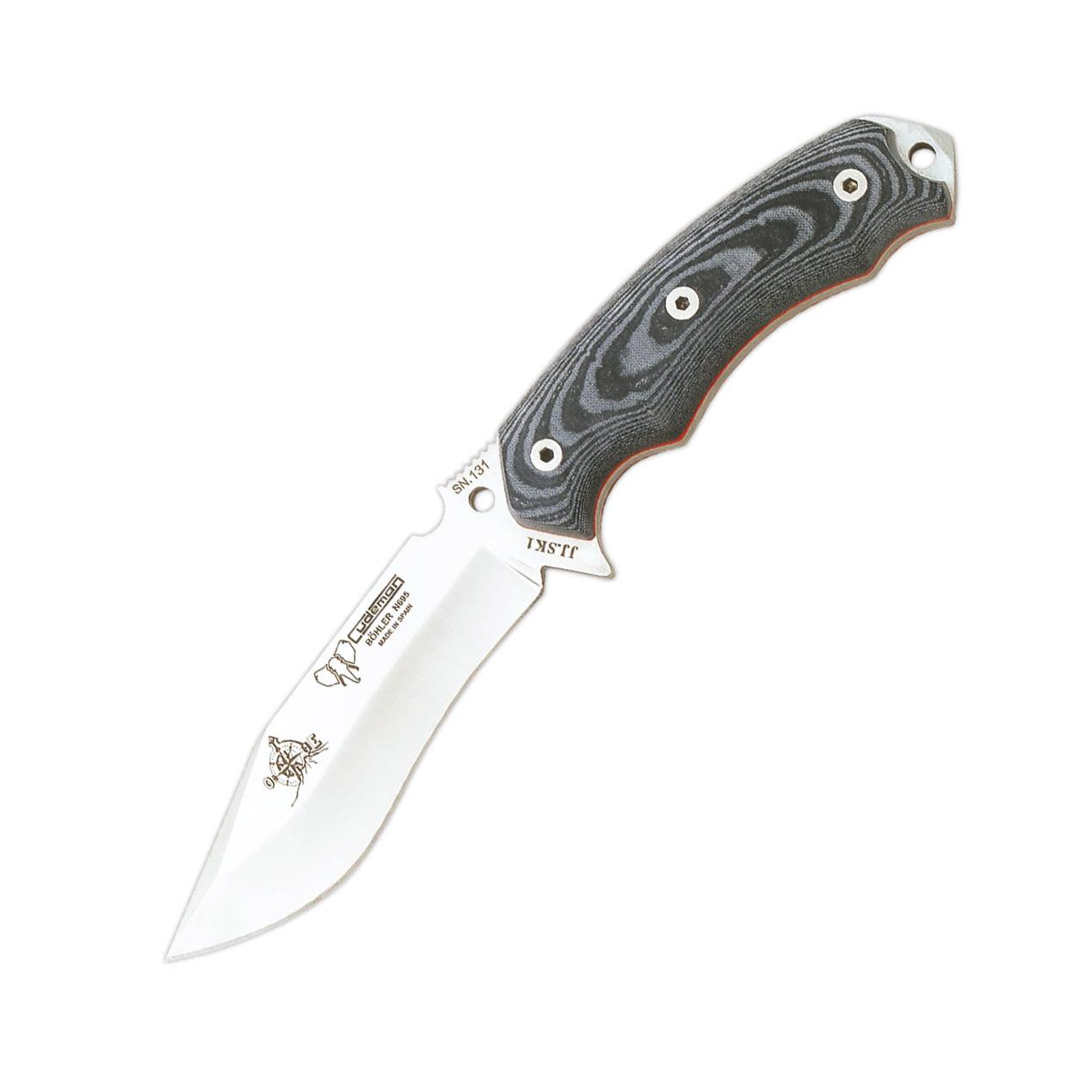 JJSK1 Cudeman-Messer. Griff aus schwarzem Micarta. Böhler N-695 Stahl. Kydex-Scheide.