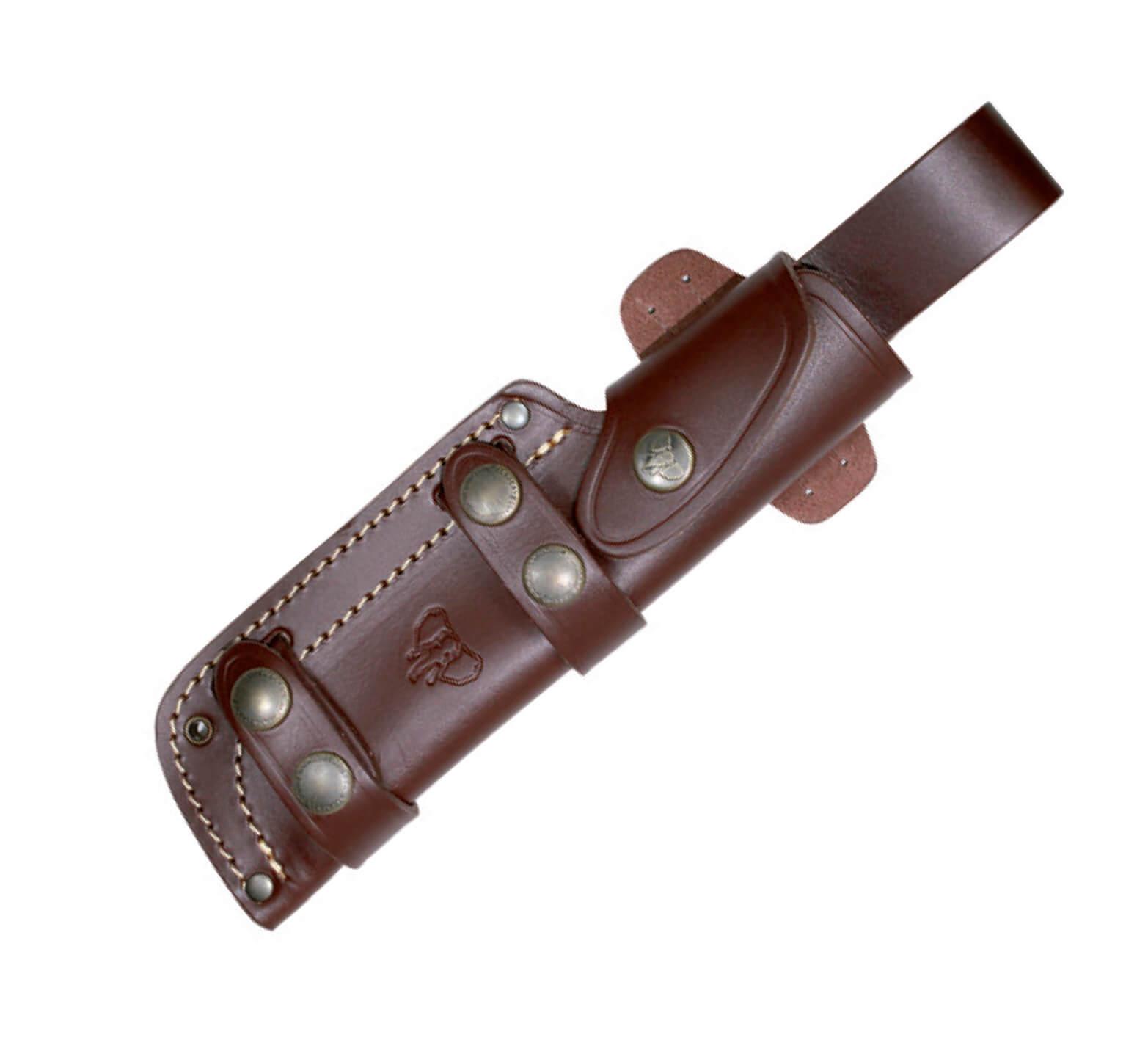 Couteau Cudeman MT1. Manche en micarta marron. Étui en cuir