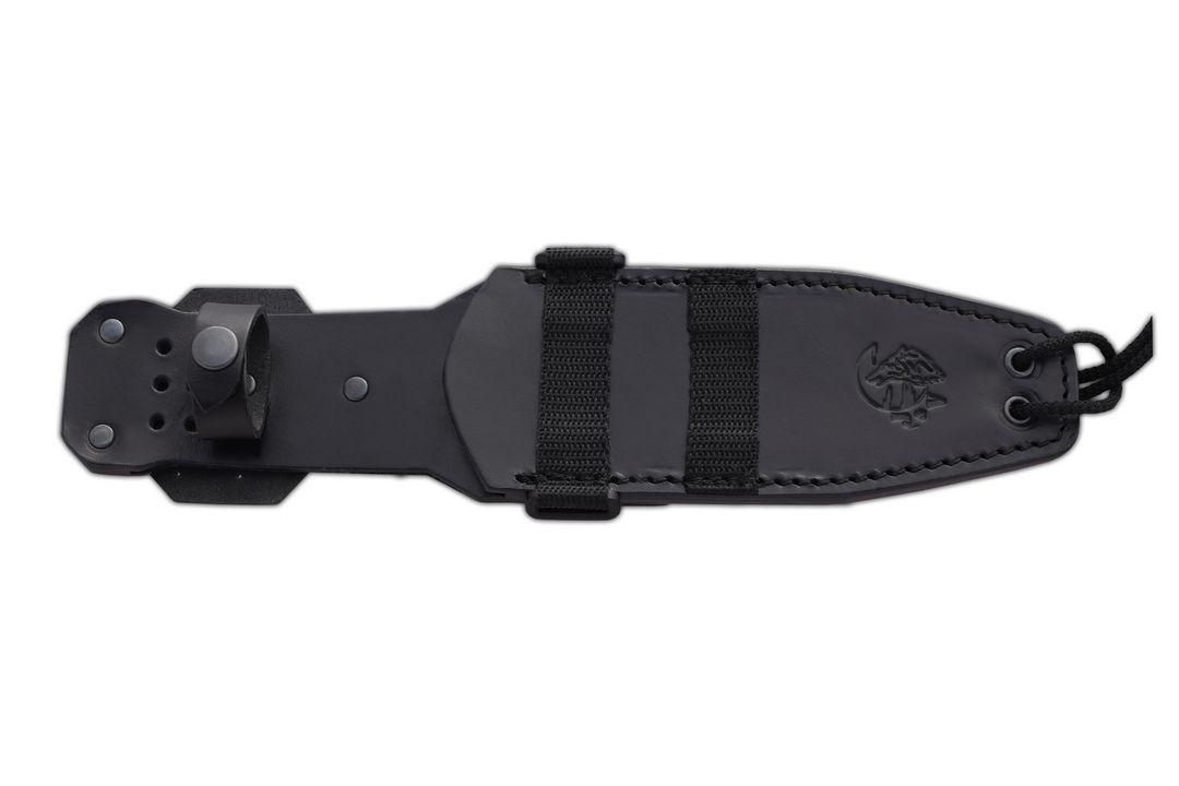 JV Chacal Makro Bushcraftmesser mit schwarzem Micarta-Griff und Lederscheide