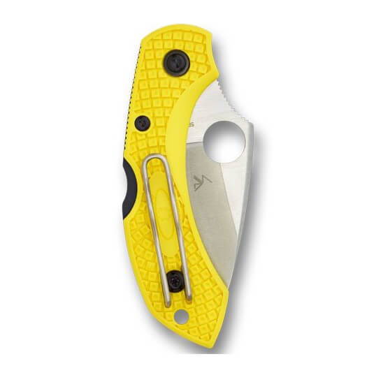 Navaja táctica Spyderco Dragonfly 2 con mango de FRN amarillo y hoja acero H1 con filo dentado