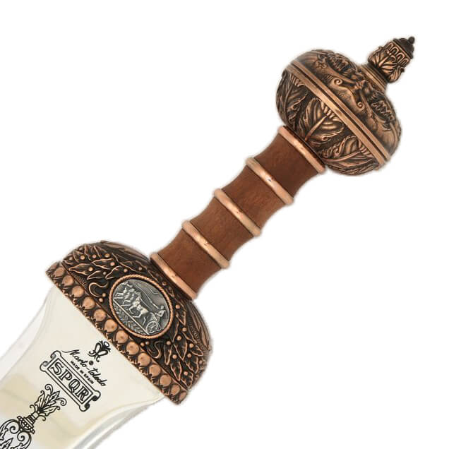 Épée romaine Jules César avec manche en bois sculpté avec moule en laiton décoré Marto 517