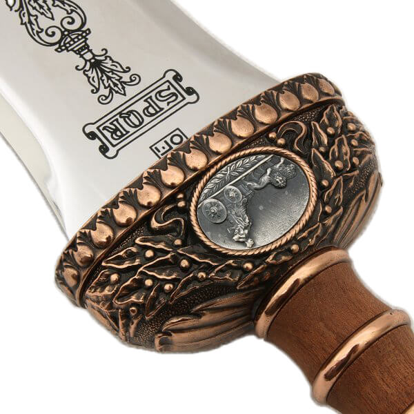 Épée romaine Jules César avec manche en bois sculpté avec moule en laiton décoré Marto 517