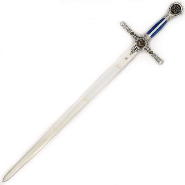 Espada Masónica con empuñadura plateada y azul con grabados 776