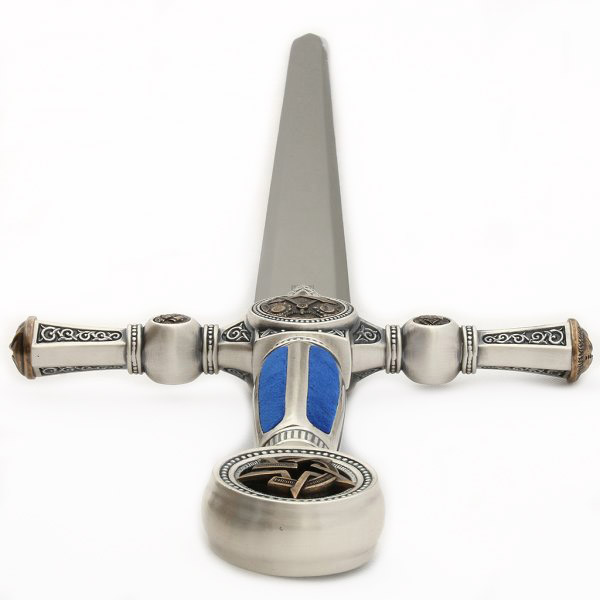 Espada Masónica con empuñadura plateada y azul con grabados 776