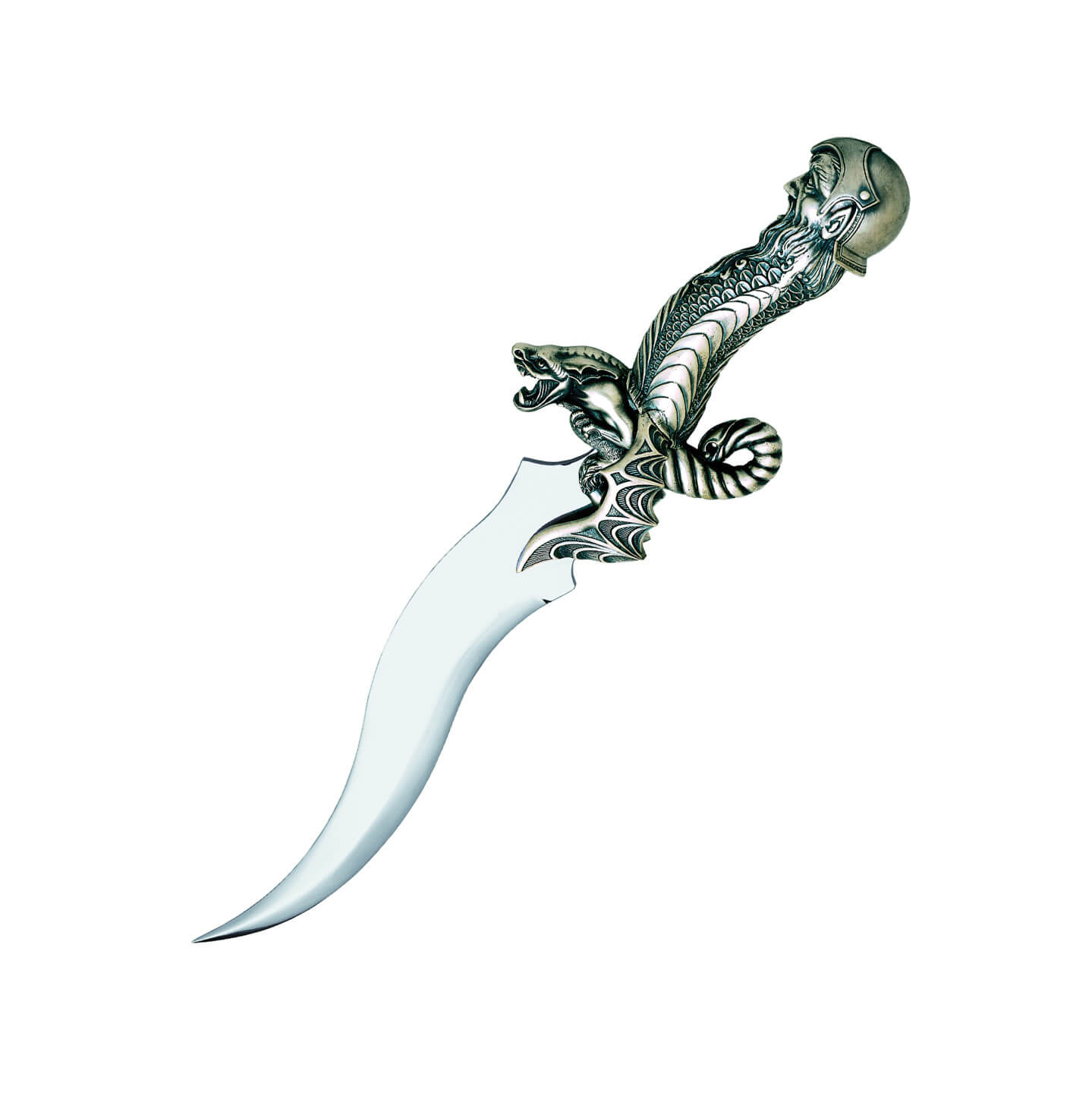 Daga de Merlín con acabado plateado y decoraciones en empuñadura ...