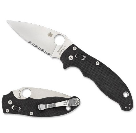 Spyderco Manix 2 Taschenmesser mit schwarzem G10-Griff und 8,6 cm langer, teilweise gezahnter Klinge