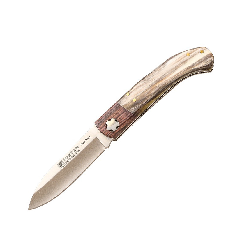 Navaja artesana Joker Pachón con mango de asta de toro y madera d...