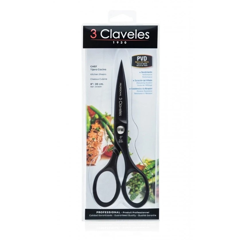 Tijeras de cocina Chef de 8" en acero inoxidable con recubrimiento PVD de Nitruro de Titanio negro