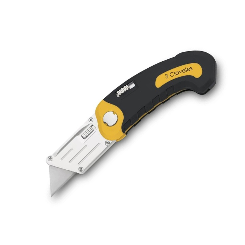 Cutter navaja plegable con mango de Zinc-Alloy PP+TPR 3 Claveles