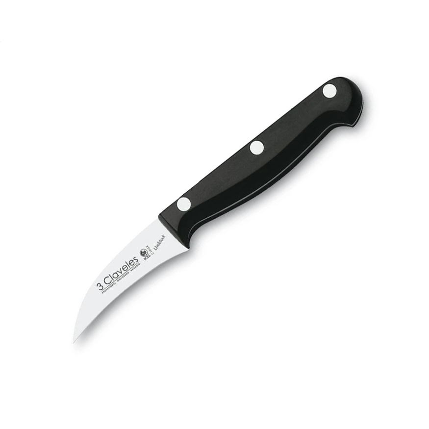 Cuchillo mondador curvo de 6 cm con mango de POM 3 Claveles B 011...