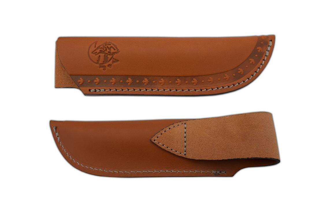 JV Chacal bushcraft cuchillo táctico con mango de madera de abedul y funda de piel