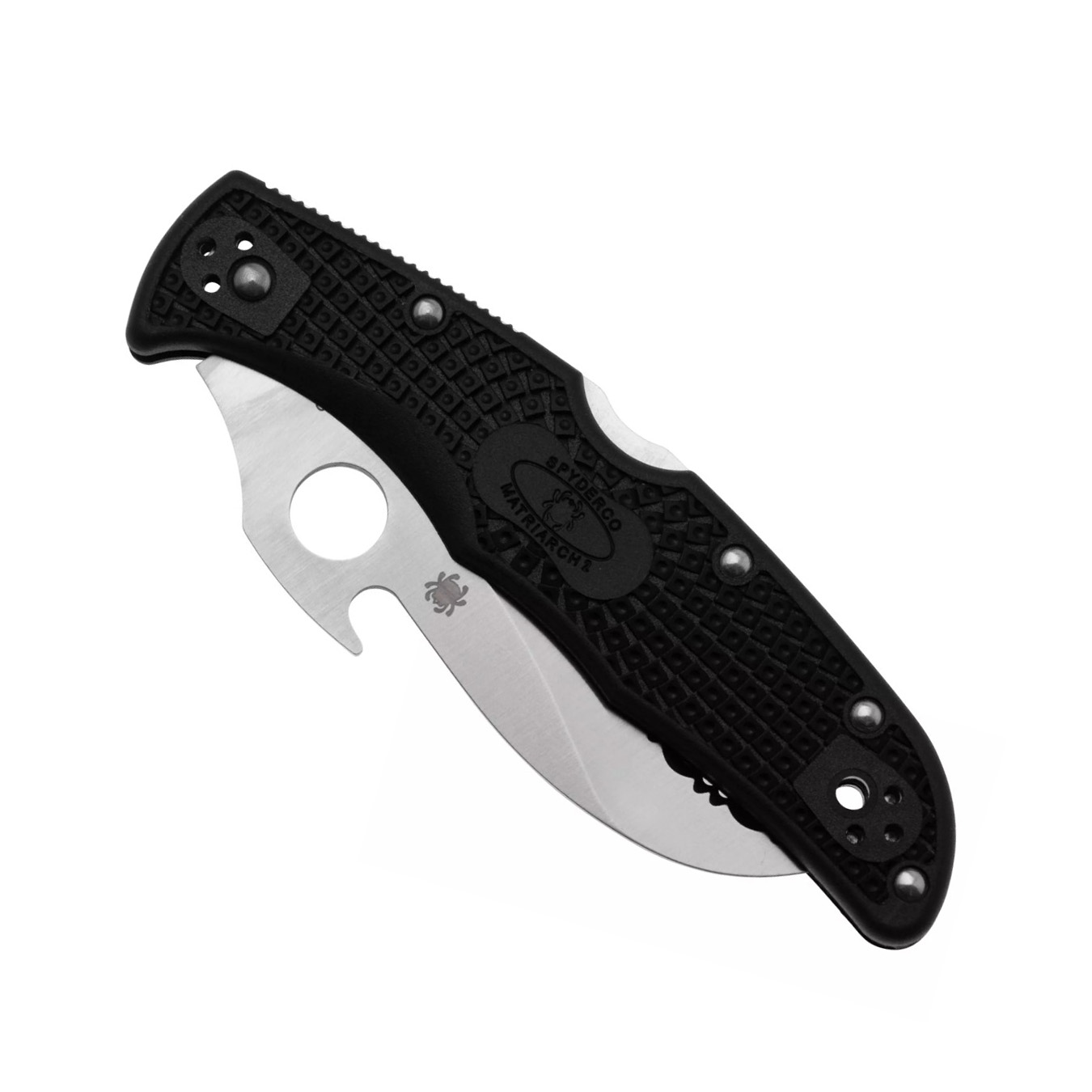 Navaja Matriarch 2 de Spyderco con mango de FRN negro y hoja dentada de VG10 con apertura Emerson