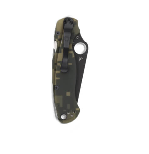 Spyderco Para military 2 con mango de G10 camo y hoja negra de acero CPM S30V