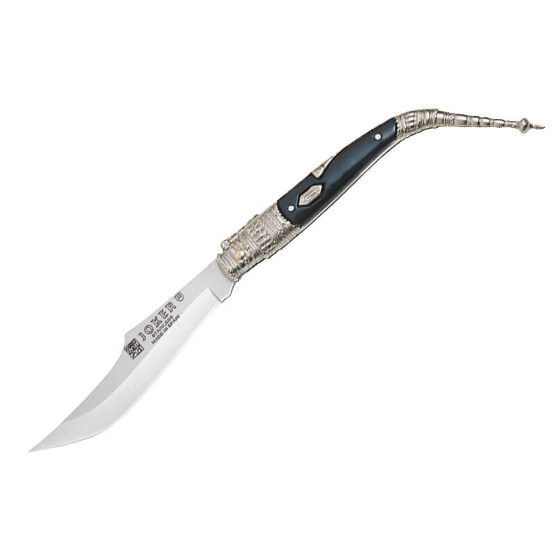 Navaja clásica bandolero con mango de zamak negro y plateado deco...