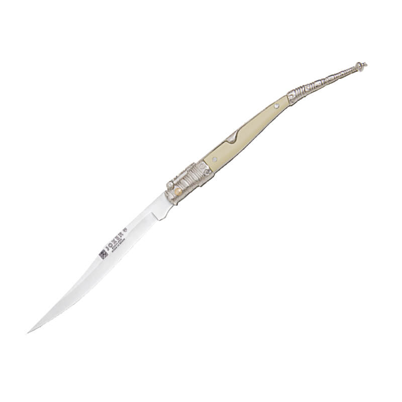 Navaja clásica estilete con mango de zamak blanco y plateado deco...