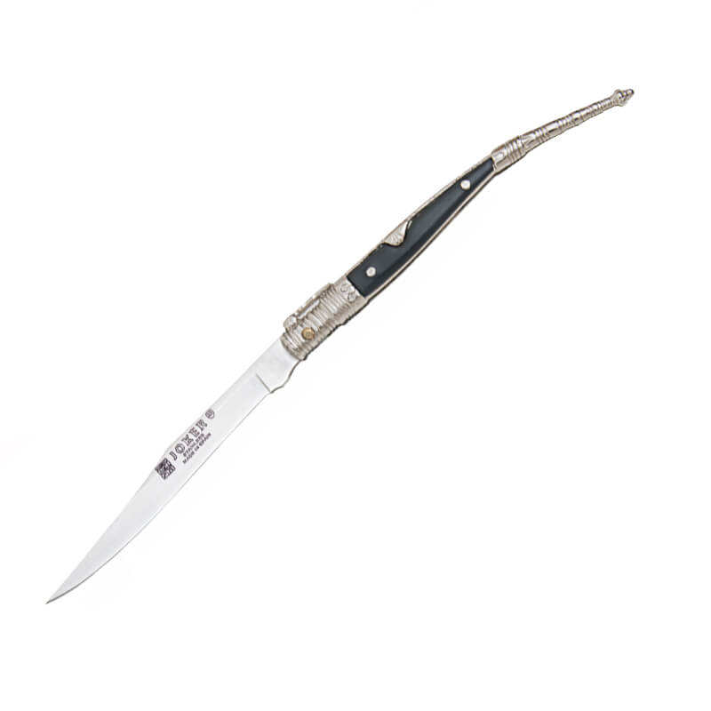 Navaja clásica estilete con mango de zamak negro y plateado decor...