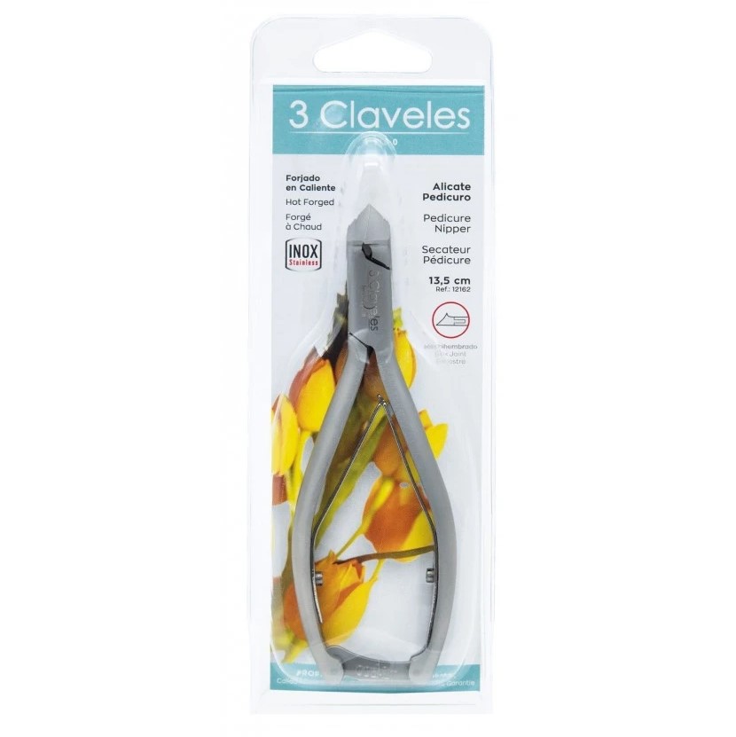 Alicate para uñas corte frontal acero inoxidable y cobalto 3 Claveles de 13,5 cm