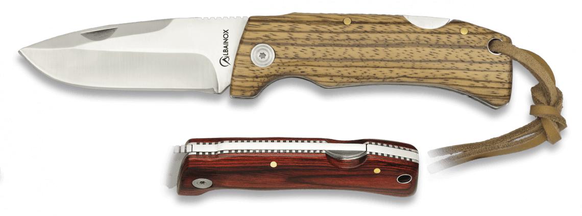 Navaja Albainox diseñada en España con mango de madera zebra, blo...