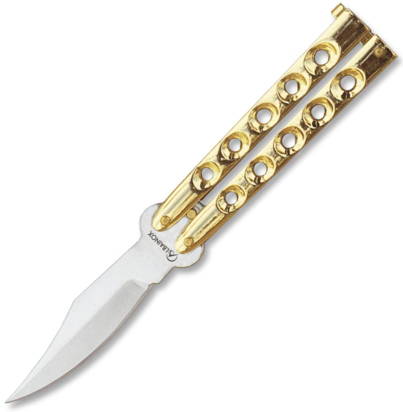 Navaja abanico Albainox con mango de zamak dorado y hoja de 8 cm