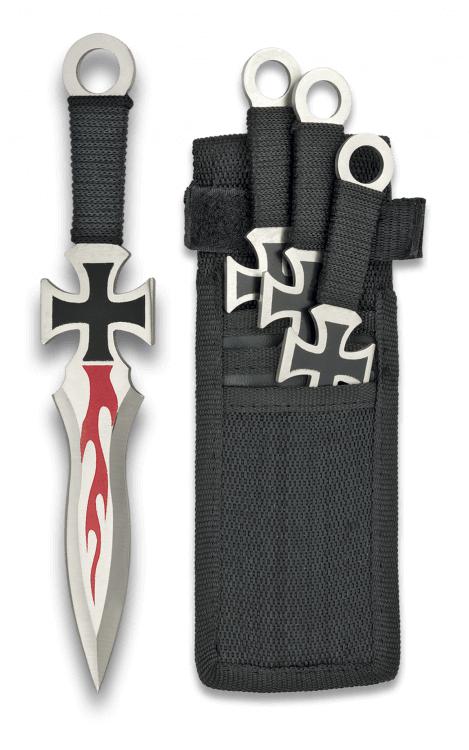 Set de tres cuchillos lanzadores con cruz de Albainox y longitud ...