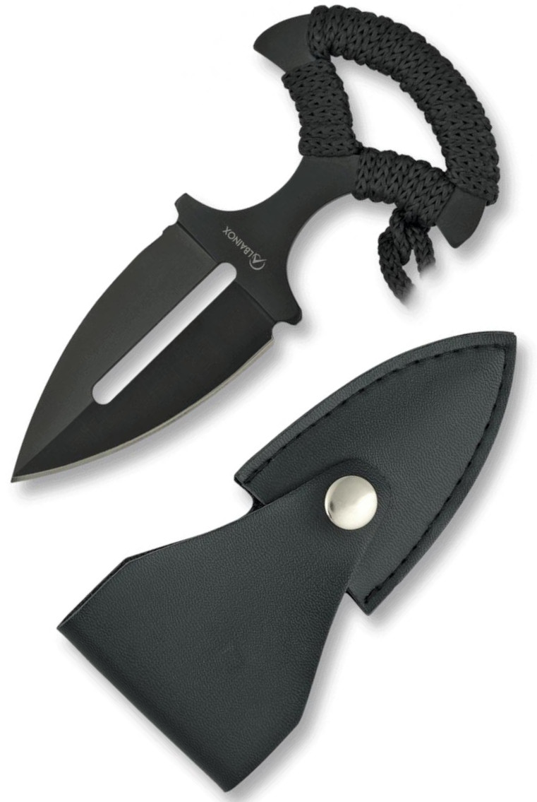 Faca tática preta Albainox com cabo enrolado e lâmina de 6,2 cm