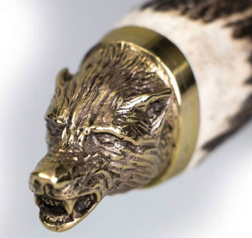 Cuchillo de caza Muela Wolf-16A con mango de asta de ciervocon cabeza de lobo decorativa