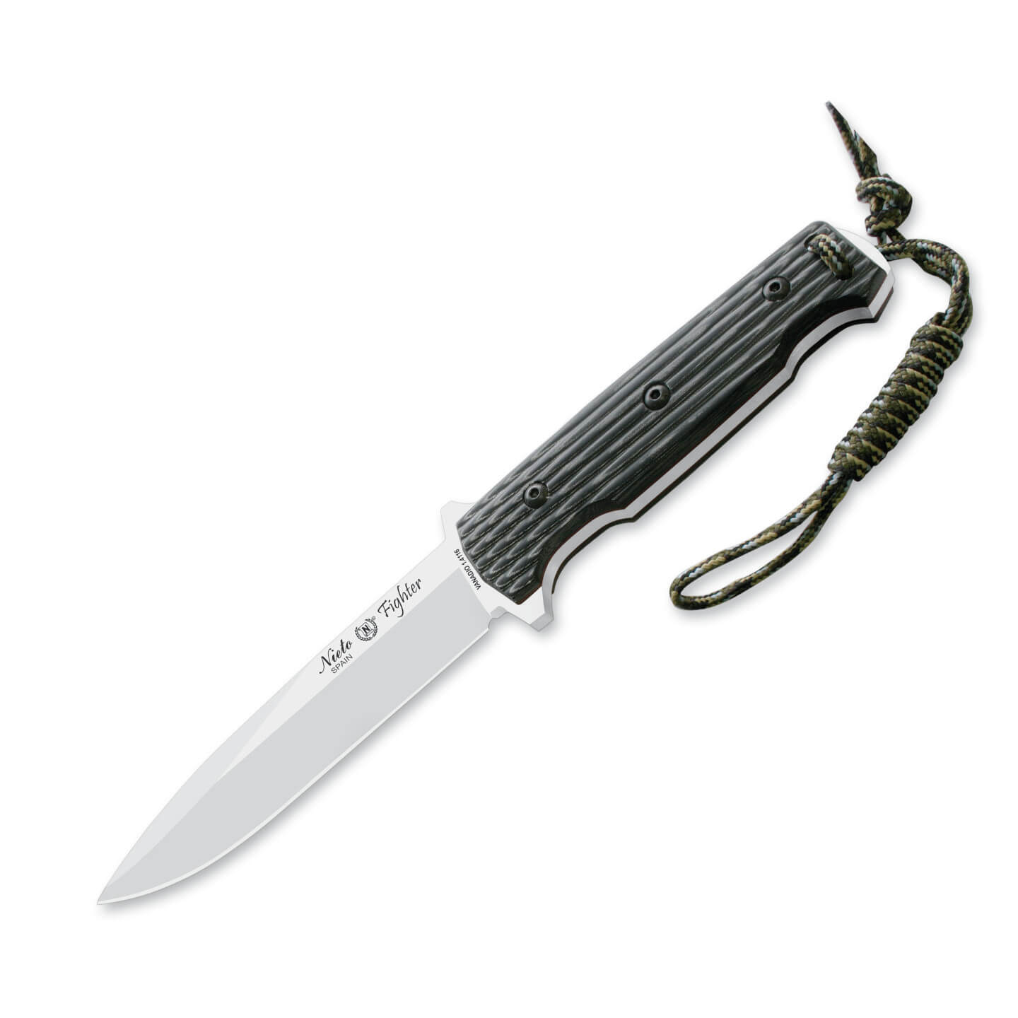 Cuchillo táctico Fighter con mango de micarta negra y hoja enteri...