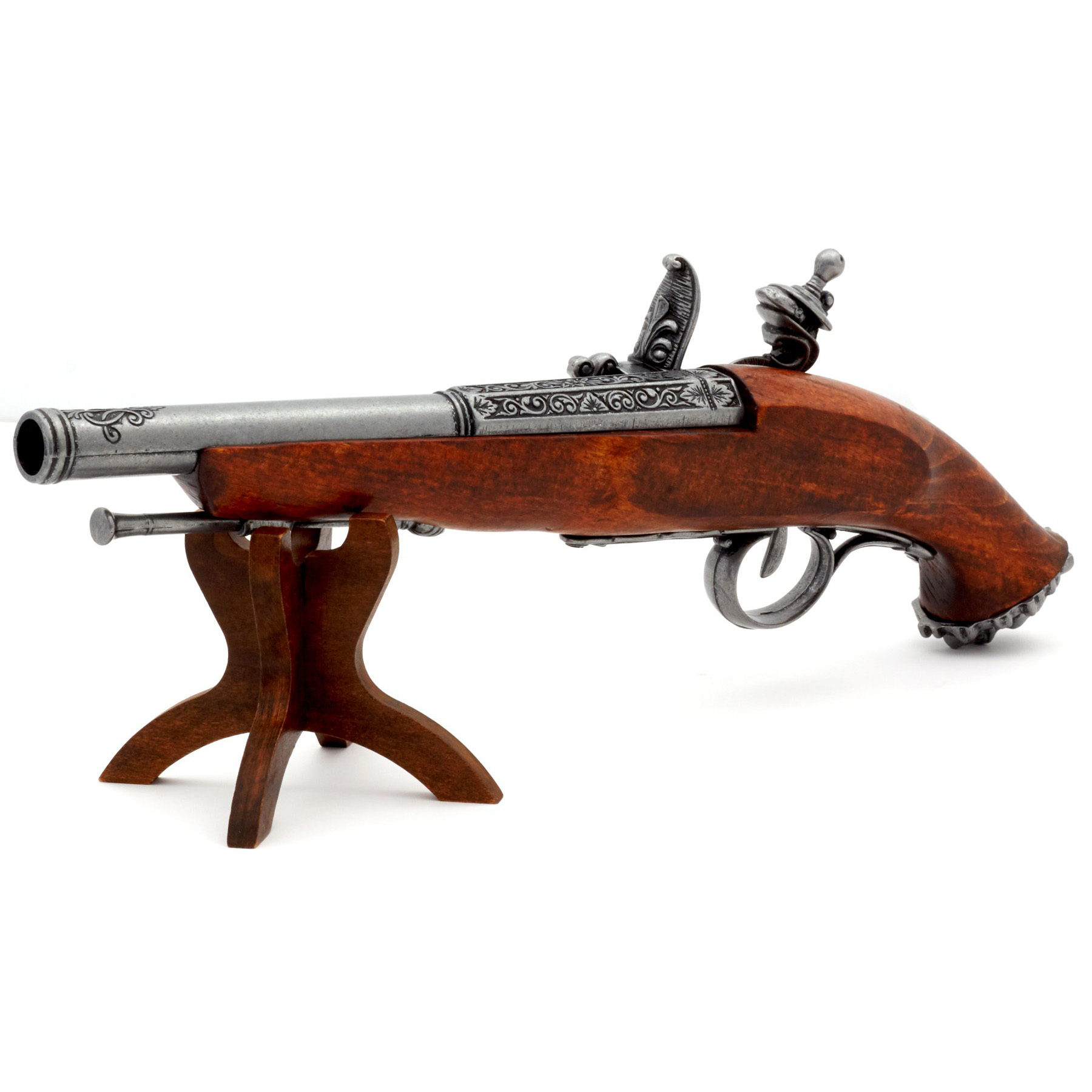 Pistolet pirate à silex en bois et métal XVIIIe siècle