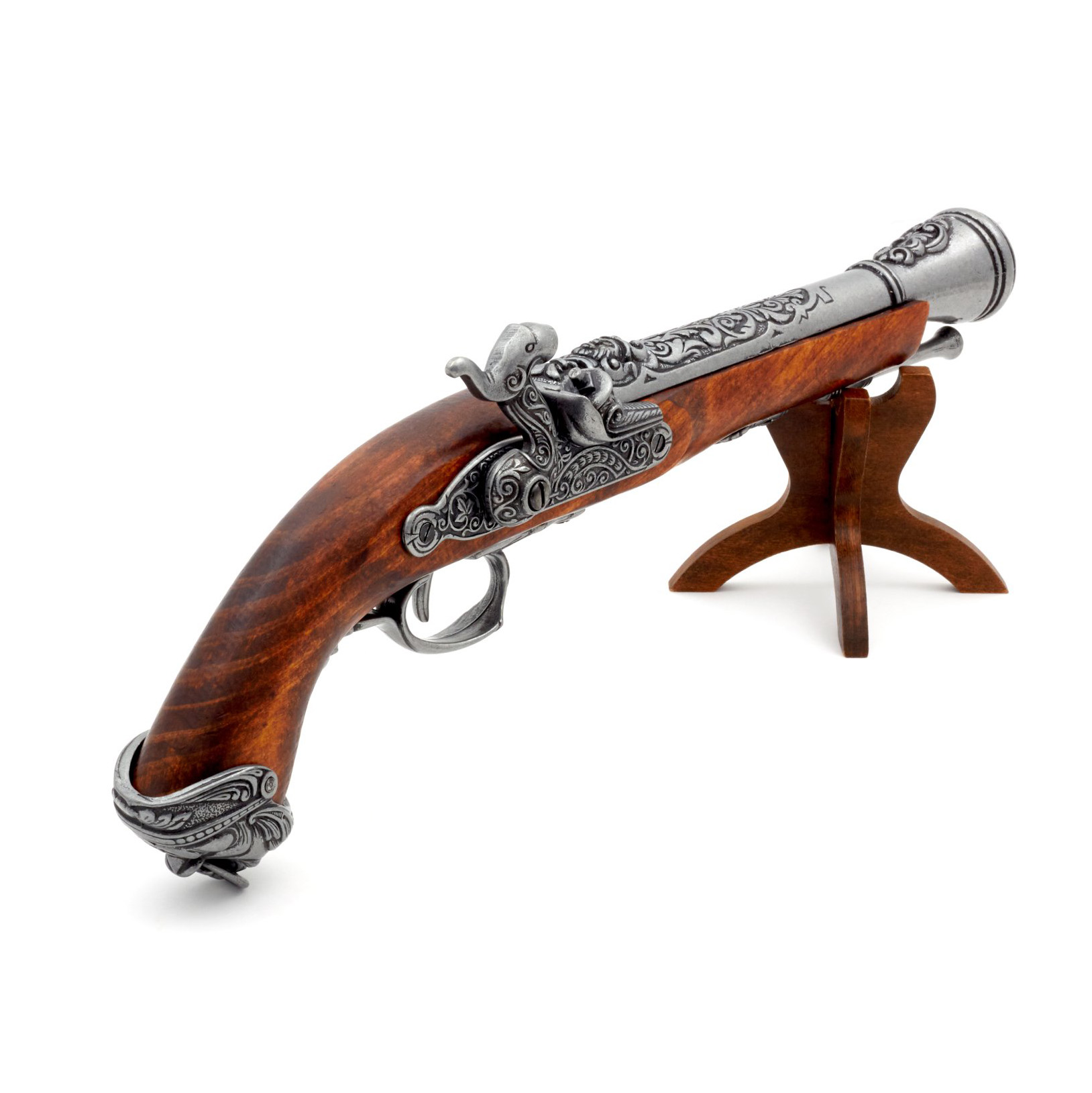 Pistolet pirate à percussion en bois et métal Italie XVIIIe siècle