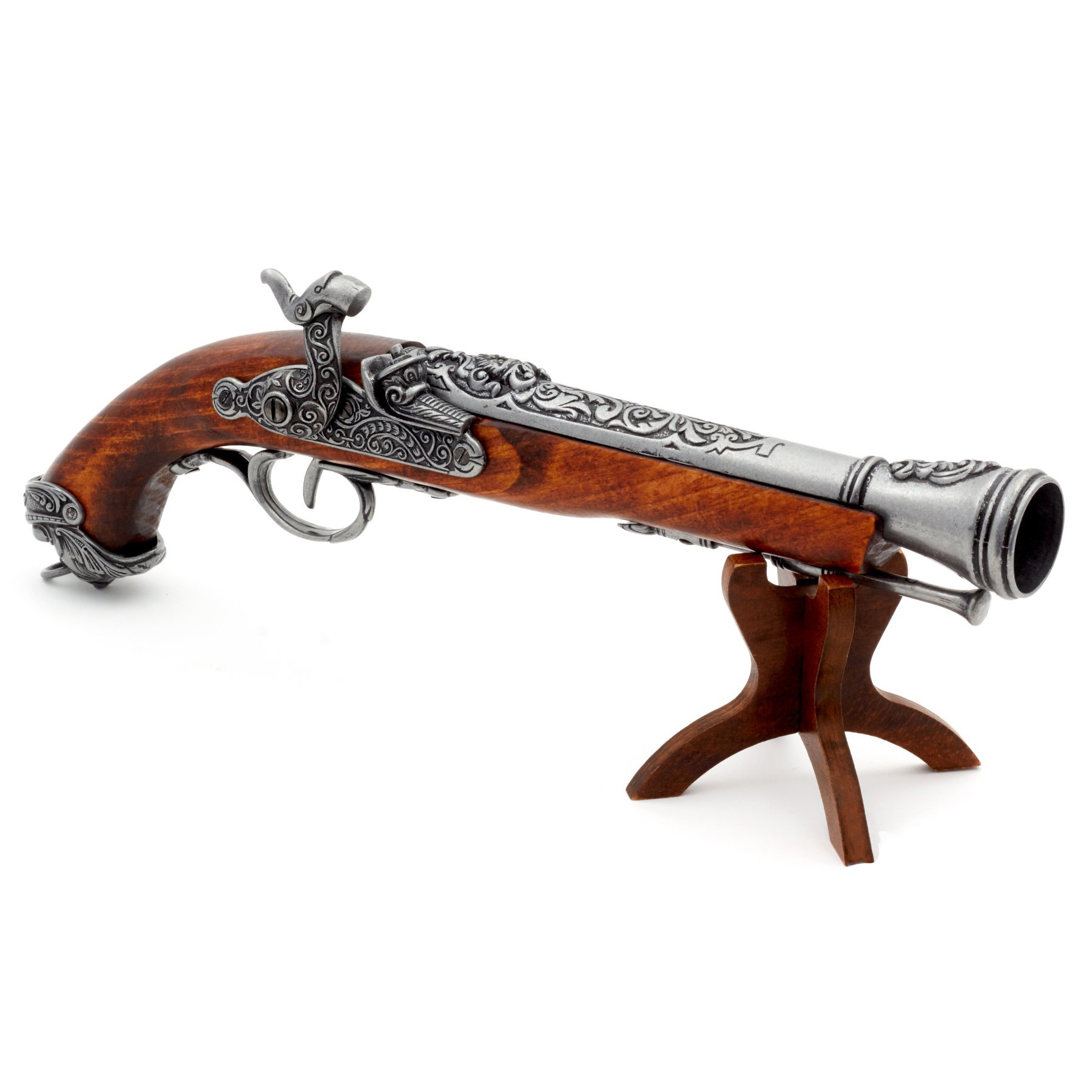 Pistolet pirate à percussion en bois et métal Italie XVIIIe siècle