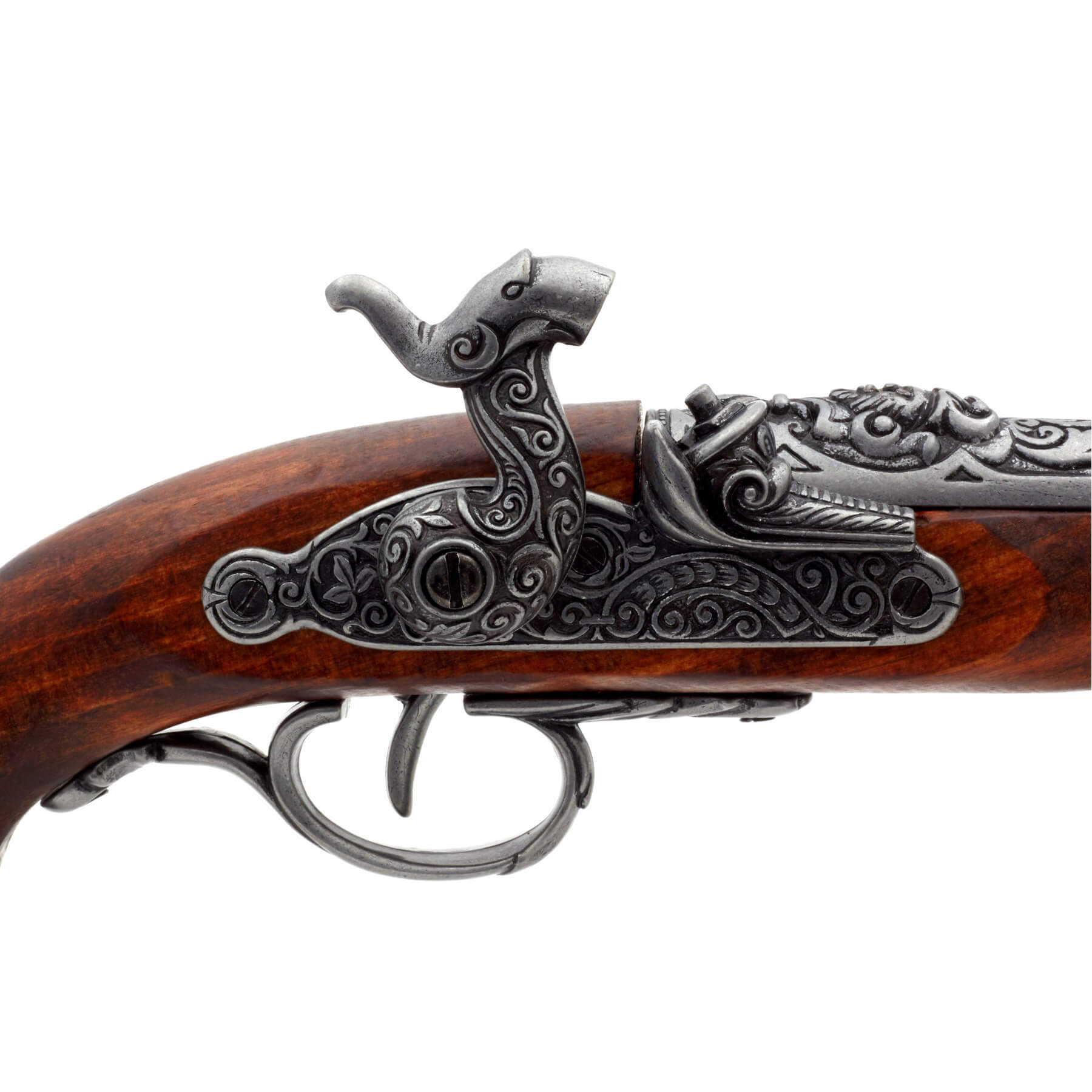 Pistolet pirate à percussion en bois et métal Italie XVIIIe siècle