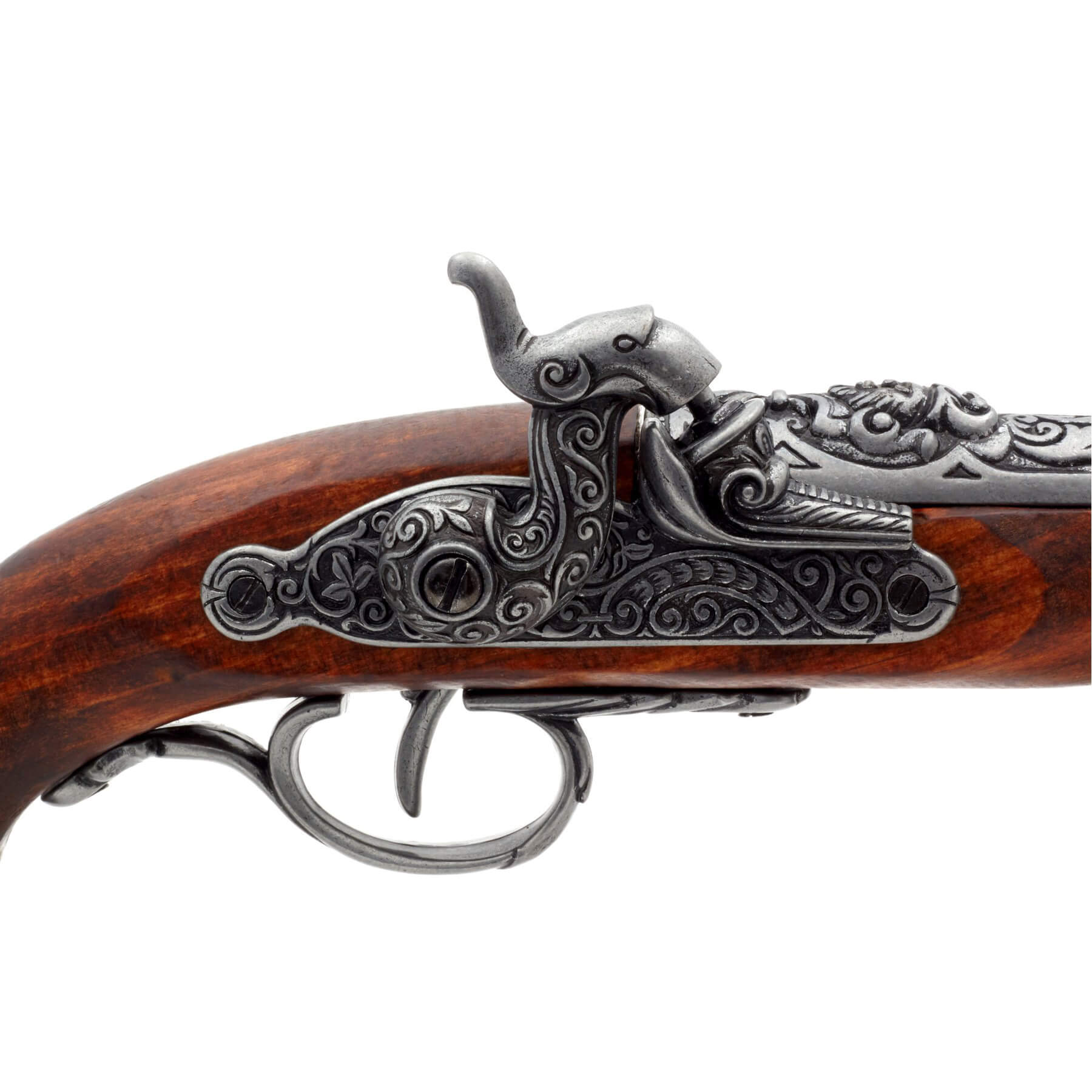 Pistolet pirate à percussion en bois et métal Italie XVIIIe siècle