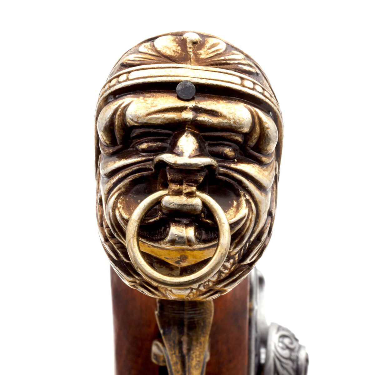 Pistolet à percussion pirate en bois et métal, finition laiton, Italie, XVIIIe siècle