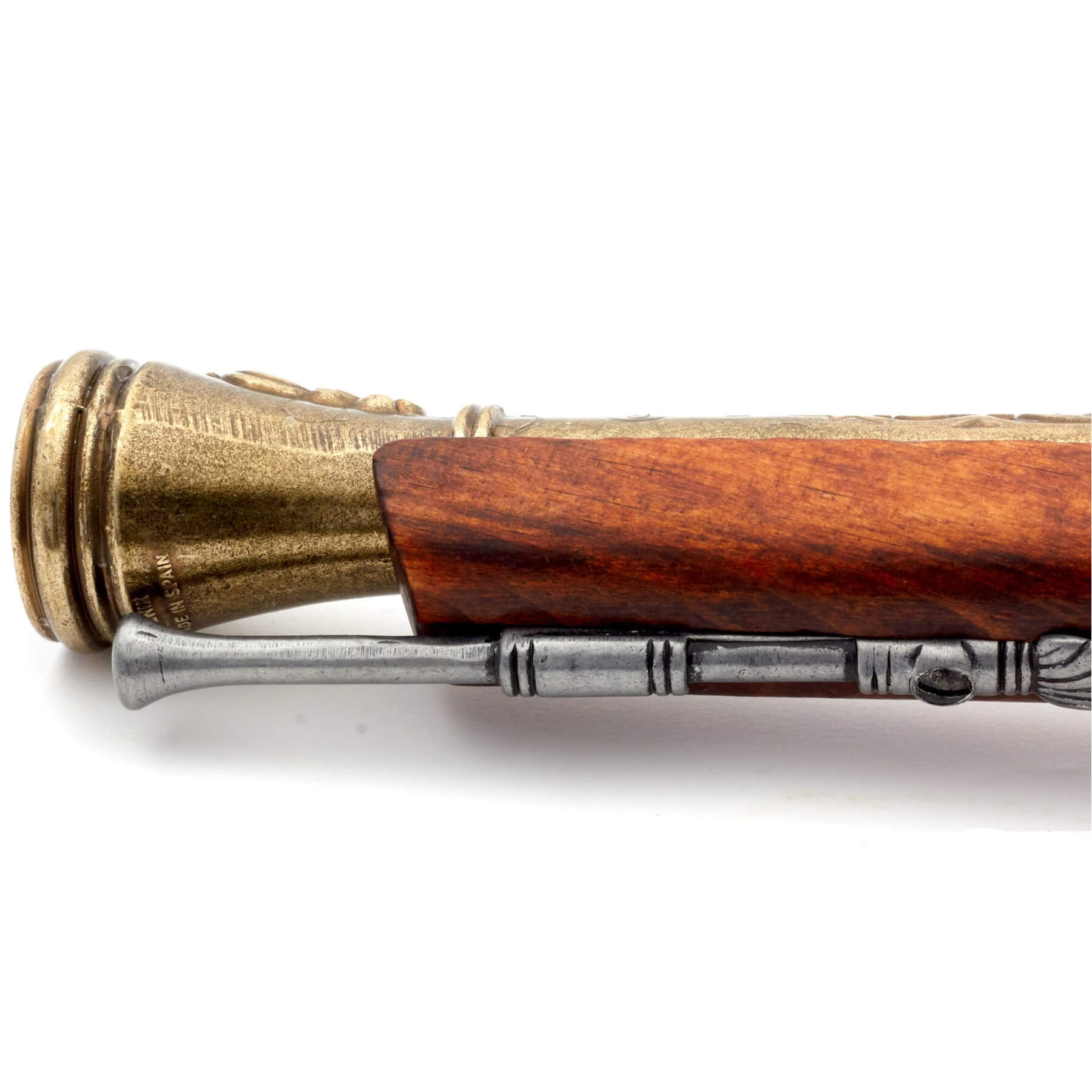 Pistolet à percussion pirate en bois et métal, finition laiton, Italie, XVIIIe siècle