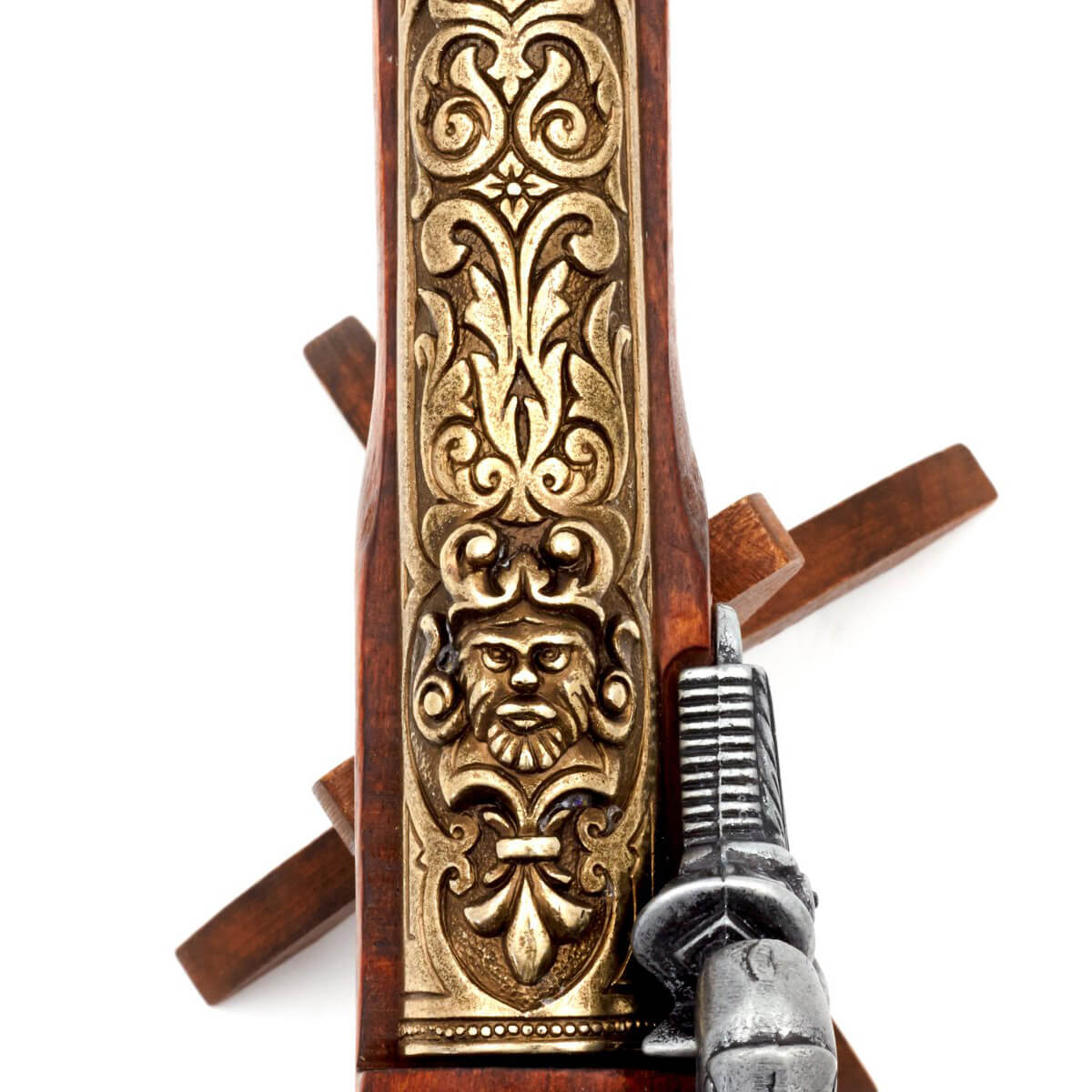 Pistolet à percussion pirate en bois et métal, finition laiton, Italie, XVIIIe siècle