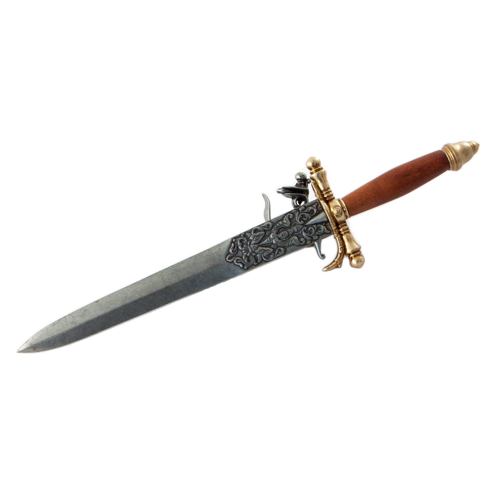 Pistolet-poignard en bois et métal finition laiton France XVIIIe siècle